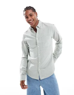 ONLY & SONS Slim Fit Button Down Oxford Shirt In Green For Men Sea Spray -Modern Clothing Shop 206316932 1 seaspray 1