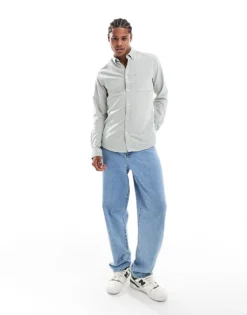 ONLY & SONS Slim Fit Button Down Oxford Shirt In Green For Men Sea Spray -Modern Clothing Shop 206316932 4