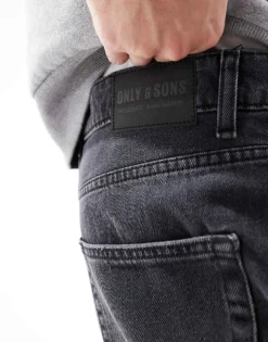 ONLY & SONS Yoke Tapered Fit Jeans In Washed Black For Men Black Washed -Modern Clothing Shop 206316951 3
