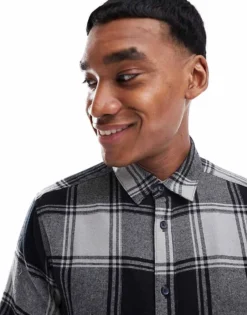 ONLY & SONS Buffalo Check Shirt In Black And Grey For Men Griffin -Modern Clothing Shop 206317145 3