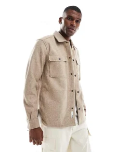 ONLY & SONS Wool Look Overshirt In Beige For Men Chinchilla