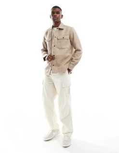 ONLY & SONS Wool Look Overshirt In Beige For Men Chinchilla -Modern Clothing Shop 206317156 3
