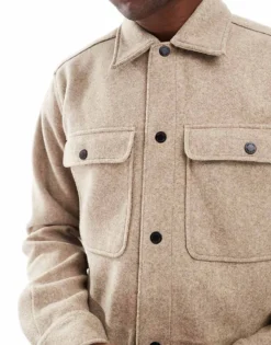 ONLY & SONS Wool Look Overshirt In Beige For Men Chinchilla -Modern Clothing Shop 206317156 4