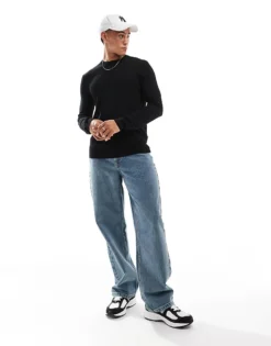 ONLY & SONS Crew Neck Jumper In Black For Men -Modern Clothing Shop 206317164 3