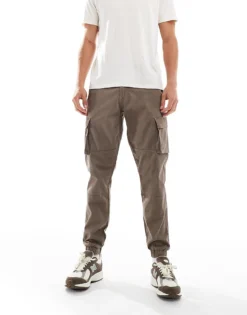 ONLY & SONS Tapered Cuffed Cargo Trouser In Light Brown For Men Falcon -Modern Clothing Shop 206317188 4