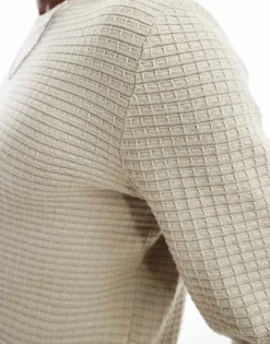 ONLY & SONS Waffle Crew Neck Jumper In Beige For Men Silver Lining -Modern Clothing Shop 206317263 4