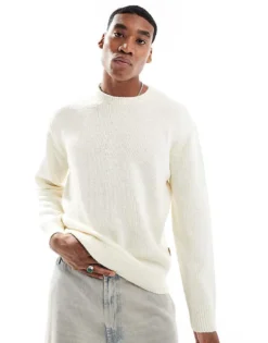 ONLY & SONS Crew Neck Textured Drop Shoulder Jumper In Cream For Men Antique White -Modern Clothing Shop 206317301 1 antiquewhite 1