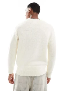 ONLY & SONS Crew Neck Textured Drop Shoulder Jumper In Cream For Men Antique White -Modern Clothing Shop 206317301 3