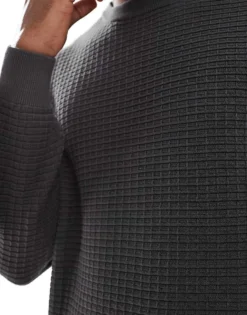 ONLY & SONS Waffle Crew Neck Jumper In Dark Grey For Men Grey Pinstripe -Modern Clothing Shop 206317380 3