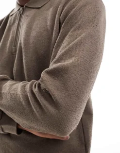 ONLY & SONS Long Sleeve 1/4 Zip Polo Top In Brown For Men Major Brown -Modern Clothing Shop 206317470 3