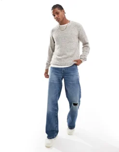 ONLY & SONS Textured Crew Neck Knit In Beige For Men Silver Lining -Modern Clothing Shop 206317505 3