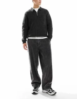 ONLY & SONS Loose Fit Cord Trouser In Washed Grey For Men Grey Pinstripe