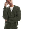ONLY & SONS Ribbed Knit Cardigan In Green For Men Balsam Green