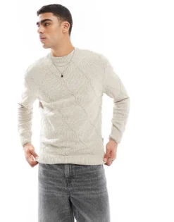 ONLY & SONS Diamond Structure Knitted Jumper In Beige For Men Silver Lining -Modern Clothing Shop 206343740 1 silverlining 1