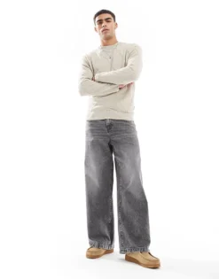 ONLY & SONS Diamond Structure Knitted Jumper In Beige For Men Silver Lining -Modern Clothing Shop 206343740 4