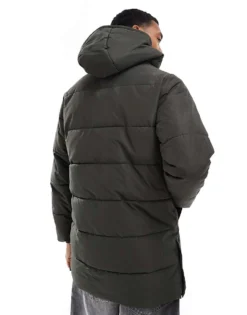 ONLY & SONS Longline Quilted Coat With Hood In Dark Green For Men Peat -Modern Clothing Shop 206343798 4