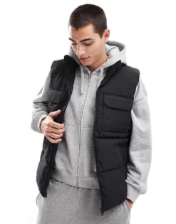 ONLY & SONS Padded Utility Gilet In Black For Men -Modern Clothing Shop 206343830 1 black 1
