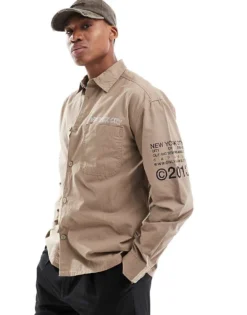 ONLY & SONS Relaxed Shirt With NYC Prints In Beige For Men Desert Taupe -Modern Clothing Shop 206343843 1 deserttaupe 1