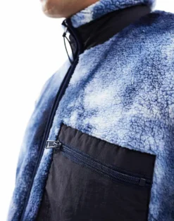 ONLY & SONS Zip Through Sherpa Fleece With Chest Pocket In Blue Print For Men Navy Blazer -Modern Clothing Shop 206343844 3