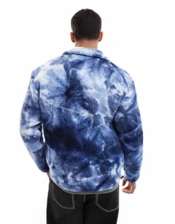 ONLY & SONS Zip Through Sherpa Fleece With Chest Pocket In Blue Print For Men Navy Blazer -Modern Clothing Shop 206343844 4