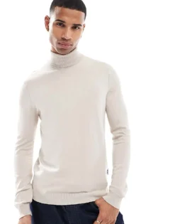 ONLY & SONS High Neck Jumper In Beige For Men Silver Lining