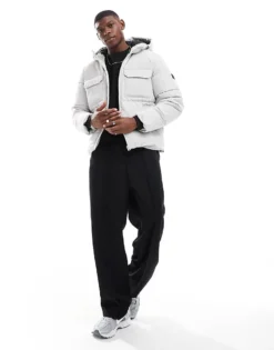 ONLY & SONS Padded Coat With Hood & Utility Pockets In Ice Grey For Men Vapor Blue -Modern Clothing Shop 206343930 1 vaporblue 1