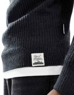 ONLY & SONS Roll Neck Jumper In Dark Grey For Men Grey Pinstripe -Modern Clothing Shop 206343931 3