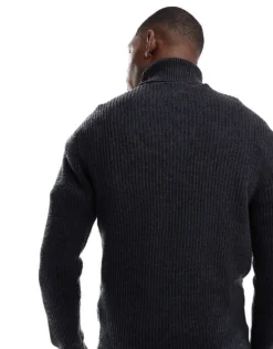 ONLY & SONS Roll Neck Jumper In Dark Grey For Men Grey Pinstripe -Modern Clothing Shop 206343931 4