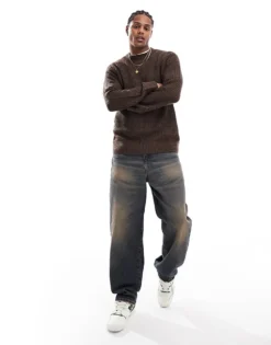 ONLY & SONS Ribbed Knit Jumper In Brown For Men Hot Fudge -Modern Clothing Shop 206343956 4