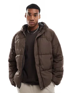 ONLY & SONS Oversize Hooded Puffer Jacket In Brown For Men Hot Fudge
