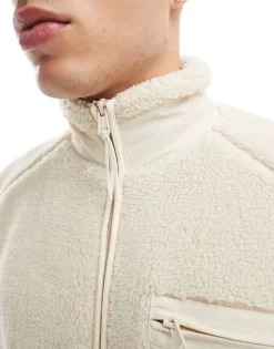 ONLY & SONS Zip Through Sherpa Fleece With Chest Pocket In Beige For Men Silver Lining -Modern Clothing Shop 206343992 3