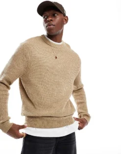ONLY & SONS Ribbed Crew Neck Jumper In Beige For Men Chinchilla