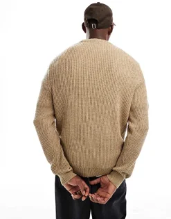 ONLY & SONS Ribbed Crew Neck Jumper In Beige For Men Chinchilla -Modern Clothing Shop 206344000 3