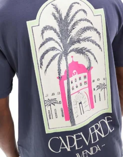 ONLY & SONS Oversized T-shirt With Palm Back Print In Navy For Men Odyssey Gray -Modern Clothing Shop 206437047 3