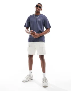 ONLY & SONS Oversized T-shirt With Palm Back Print In Navy For Men Odyssey Gray -Modern Clothing Shop 206437047 4