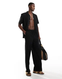 ONLY & SONS Plisse Co-ord In Black