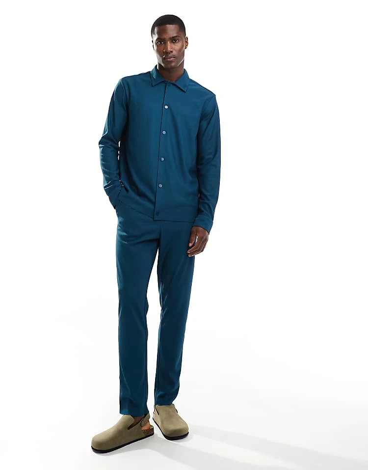 ONLY & SONS Plisse Overshirt & Trousers Co-ord In Dark Teal 1 ONLY & SONS Plisse Overshirt & Trousers Co-ord In Dark Teal