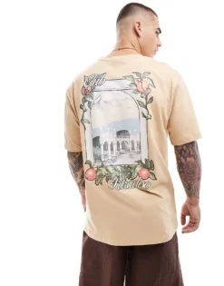 ONLY & SONS Oversized T-shirt With Paradiso Back Print In Beige For Men Ginger Root -Modern Clothing Shop 206437323 1 gingerroot 1