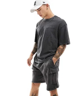 ONLY & SONS Super Oversized T-shirt Co-ord In Washed Grey For Men Phantom