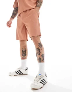 ONLY & SONS Plisse Shirt And Short Co-ord In Burnt Orange -Modern Clothing Shop 206437388 1 cork