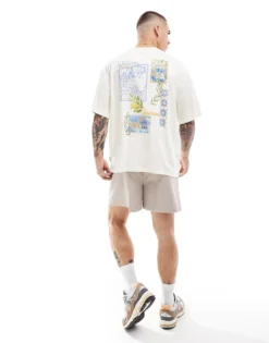 ONLY & SONS Super Oversized T-shirt With Postcard Back Print In Beige For Men Cloud Dancer