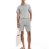 ONLY & SONS Co-ord Ribbed Jersey Short In Light Grey For Men Limestone