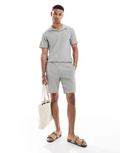 ONLY & SONS Co-ord Ribbed Jersey Short In Light Grey For Men Limestone