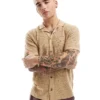 ONLY & SONS Revere Collar Open Knit Shirt In Tan For Men Chinchilla