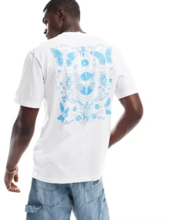 ONLY & SONS Oversize T-shirt With Butterfly Back Print In White For Men Wht / Ethereal Blue