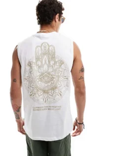 ONLY & SONS Oversize Vest With Fatima Hand Back Print In White For Men White / Twill -Modern Clothing Shop 206530995 1 whitetwill 1