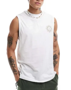 ONLY & SONS Oversize Vest With Fatima Hand Back Print In White For Men White / Twill -Modern Clothing Shop 206530995 4