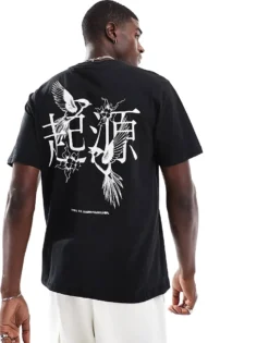 ONLY & SONS Oversize T-shirt With Bird Back Print In Black For Men Black / White