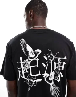 ONLY & SONS Oversize T-shirt With Bird Back Print In Black For Men Black / White -Modern Clothing Shop 206531119 3