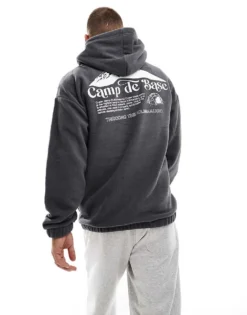 ONLY & SONS Oversized Fleece Hoodie With Base Camp Back Print In Grey For Men Grey Pinstripe -Modern Clothing Shop 206541345 1 greypinstripe 1